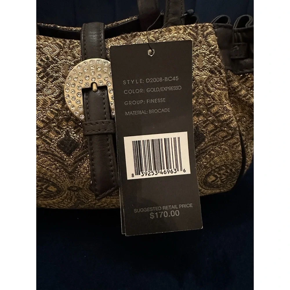 Donald J Pliner Gold Brocade Finesse Satchel Buckle Detail Handbag‎ Purse